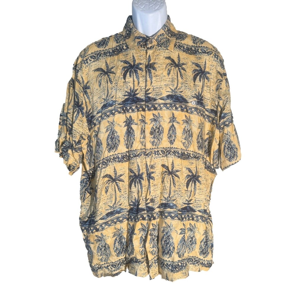 CROSSINGS men's‎ Short Sleeve Button Down Hawaiian Shirt Yellow Large